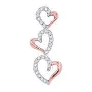 10k Two-tone Gold Round Diamond Triple Cascading Heart Pendant 1/10 Cttw