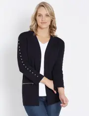 Rockmans 3/4 Sleeve Edge To Edge Studded Cardigan