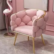 Velvet Accent Chair Occasional Tub Chair with Golden Metal Legs Upholstered Wingback Side Chair, Cocktail Chair for Bedroom/Living Room, White (Color : Pink)