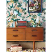Abstract Birds removable wallpaper Watercolor wall mural Colorful decor