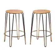 Set of 2 - Storo Bar Stool 65cm - Rose Gold Frame - Natural Timber Seat