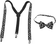[GAROZATION] Fashionable Music Note Suspenders for Men Bow Tie and Pant Suspender Set