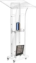 Acrylic Podium Pulpit Stand, 47" Clear Podium Stand with Storage Shelf for Classroom, Weddings, Conference, Concert, Professional Presentation Podiums