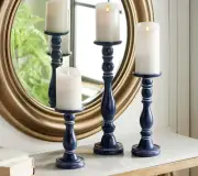 Valerie Parr Hill Resin Tall Set of 3 Pedestal Candle Holders Navy Blue H223588