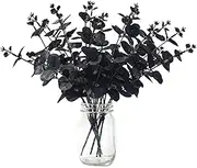 Artificial Eucalyptus Stems Black Leaves Branches Halloween Black Flowers Decoration Gothic Bathroom Table Home Farmhouse Aesthetic Decor 14'' 6 Pcs