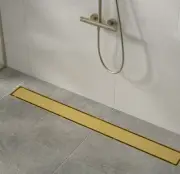 80cm Tile Insert Brushed Brass Grate Drain w/Centre outlet Floor Waste