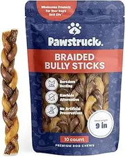 9 Braided Bully Sticks for Dogs - Natural Bulk Dog Dental Treats & Healthy Chews, Chemical Free, 9 inch Best Low Odor Pizzle Stix