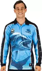 Cronulla Sharks 2025 NRL Mens Barracuda Fishing Shirt Sizes S-7XL BNWT
