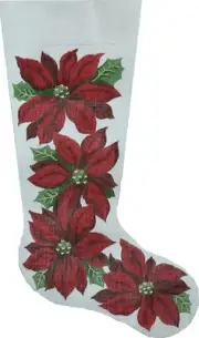 Hand-Painted 25 1/2" CHRISTMAS STOCKING Poinsettias Needlepoint Canvas 735