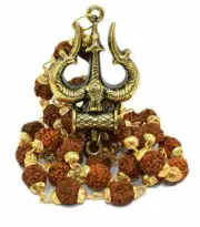 Indian Gold Plated Lord Shiv Trishul Locket With Panchmukhi Rudraksha Mala
