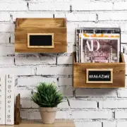 Burnt Wood Wall Mounted Mail/File/Magazine Holder w/ Chalkboard Label, Set of 2