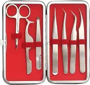 DEALPEAK 7Pcs/Set Eyelash Extension Tool Kit, False Eyelashes Applicator Eyebrow Scissors Tweezers with Carry Case