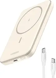 [UGREEN] Magnetic Power Bank 5,000mAh Wireless Portable Charger PD Fast Charging Battery Pack Magsafe Powerbank Compatible with iPhone 16 Pro Max/15 Plus/14/13/12 Series, White