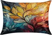 Satin Pillowcase for Hair and Skin, Abstract Colorful Leaf Silk Pillowcase Standard Size Silky Pillowcases with Zipper Cooling Satin Pillow Cases Pillow Cover (20x26 Inches)