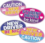 Teen Driver Magnet Sticker: Funny Oval Learner Driver Safety - 4 Pack Car Magnets - 6" x 3“ (Girls)