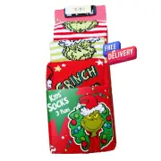 3 Pack Kids Grinch Socks UK Size 6 - 8.5 Nice Xmas Gift