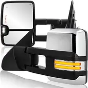 AUTOSTARSHIP Towing Mirrors Power Fold Power Folding Compatible for 2007-2017 Toyota Tundra Sequoia w/Sequential Turn Signal Reverse Light Side Mirrors 2 PCS - Chrome