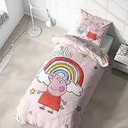 Peppa Pig Children's Bed Linen 135 x 200 cm for Girls and Boys, 1 x Pillowcase 80 x 80 cm + Duvet Cover 135 x 200 cm, Gift Idea Girls, Peppa Pig & George - Smile Rainbow