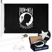 5 Feet Tangle Free Spinning Flagpole (White) POW/MIA Flag Double Sided
