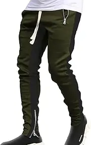 [Maiyifu-GJ] Men's Contrasting Color Pants with Zipper Pocket Middle Waist Drawstring Sweatpants Elastic Quick-Drying Slacks