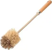 GARVALON Wooden Toilet Brush Long Handle Bathroom Bowl Wand Soft Bristles Ergonomic Handle Toilet Bowl Cleaner Brush