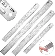 4 Pcs Stainless Steel Ruler, Metal Ruler with Conversion Table, Stainless Steel Ruler 15cm/20cm/30cm/40cm, for Drawing, Student Work, Household Products Measurement