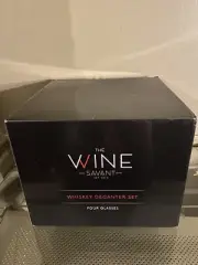 The WINE Savant Whiskey Decanter Set | Globe w/ 4 Glasses & Oak Base