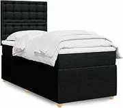 vidaxl Box Spring Bed with Mattress and Adjustable headboard - King Single Fabric Bedstead, Black Polyester, Includes Mattress Topper