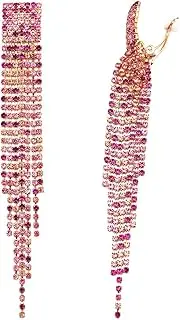 Rosemarie & Jubalee Women's Stunning Crystal Fringe Shoulder Duster Clip On Earrings, 4.5"