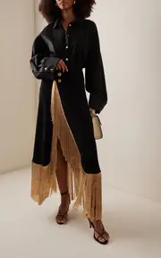 [FRANÇOISE] Exclusive Farrah Fringed Crepe Maxi Wrap Skirt