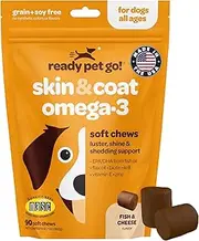 Ready Pet Go! Omega 3 for Dogs | Fish Oil for Dog Shedding, Skin Allergy, Itch Relief, Mange and Hot Spots Treatment | EPA & DHA | Natural Joint Supplement for Dogs, Heart and Brain Health | 90 Chews