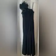 NWT Aidan Mattox Black Asymmetrical Ruffled Gown, One Shoulder Neckline; Size 6