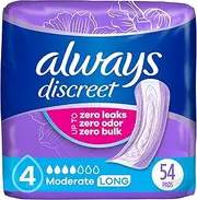 Always Discreet, Incontinence Pads, Moderate, Long Length, 54 Count
