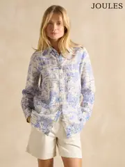 Joules Maeva Blue/White Toile de Jouy Relaxed Fit 100% Linen Shirt (E01787) | $159