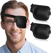 RIKEYO 2Pcs 3D Eye Patches for Adults, Adjustable Medical Eyepatch for Lazy Eye, Large Black(Left Eye)
