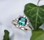 2.00 Ct Square Natural Emerald Proposal Diamond Women Ring 14K solid white gold