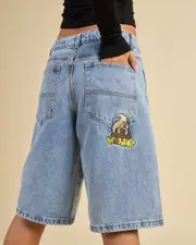 [Worship Supplies] Worship Supplies Women's Going Nuts Big Baggy Denim Shorts in Mid Blue Denim Size 6 6 Mid Blue Denim