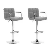 Set of 2 Swivel Gas Lift Bar Stools (with Armrests) Grey