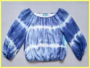 NWT $275 ALICE + OLIVIA ALTA BLUE WHITE TIE DYE SILK PEASANT TOP BLOUSE XS 0 2