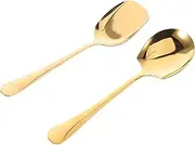 Cabilock 2Pcs Stainless Steel Household Serving Spoons Ergonomic Long Handle Soup Rice Utensils Practical Kitchen Cutlery for Home and Restaurant Use