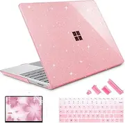 May Chen Case Compatible for 13.5" Microsoft Surface Laptop 5/4/3 with Metal Palm Rest Model 1951/1868, Plastic Hard Shell Case with Screen Protector + Keyboard Cover + Dust Plug, Pink Glitter