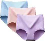 [HEJIGOOD] Pack of 3 Women's High Waist Underwear Ladies Soft Cotton Hipster Briefs Full Back Coverage Panties M-XXXL