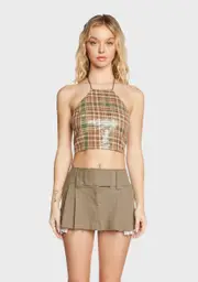 [Pretty Garbage] Sequin Plaid Halter Top