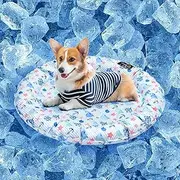 Dog Cooling Mat, Gel Non-Toxic Summer Pad for Dogs and Cats, Round Waterproof Self-Cooling Pads for Kennel/Sofa/Bed/Floor/Car Seats, Light Blue, Light Blue, 72CM