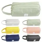 Kids Double Layer Zip Pencil Case Big Capacity Students Canvas Stationery Bags