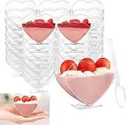Paifeancodill Mini Dessert Cups with Spoons, 50 Pcs Reusable Clear Plastic Parfait Appetizer Cup Dessert Pots Serving Cups for Food Mousse Pudding (Heart)
