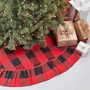 Saro Lifestyle Buffalo Plaid Ruffled Tree Skirt, Red, 72"