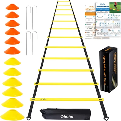 Agility Ladder Speed Training Set: 12 Rung 20Ft Soccer Training Equipment for K