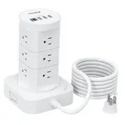 Surge Protector Power Strip Tower - 12 Widely Outlets with 4 USB 6 FT White