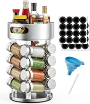 2 Tier Rotating Spice Rack Set with 16 Jars and Extra Top Tray, Revolving Spice